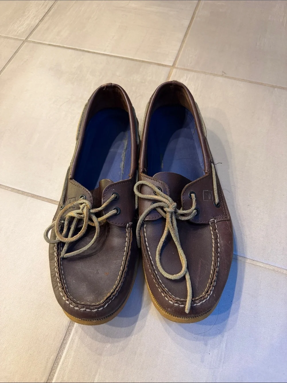 Sperry Brown Leather Boat Shoes with Blue Insole